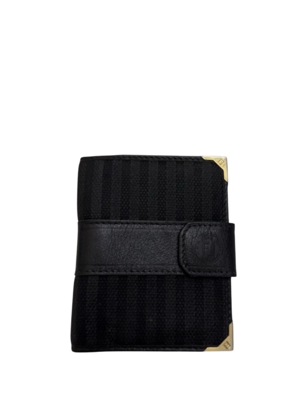 FENDI - BLACK CANVAS COMPACT BIFOLD SNAP WALLET WITH GOLD PLATED EDGES